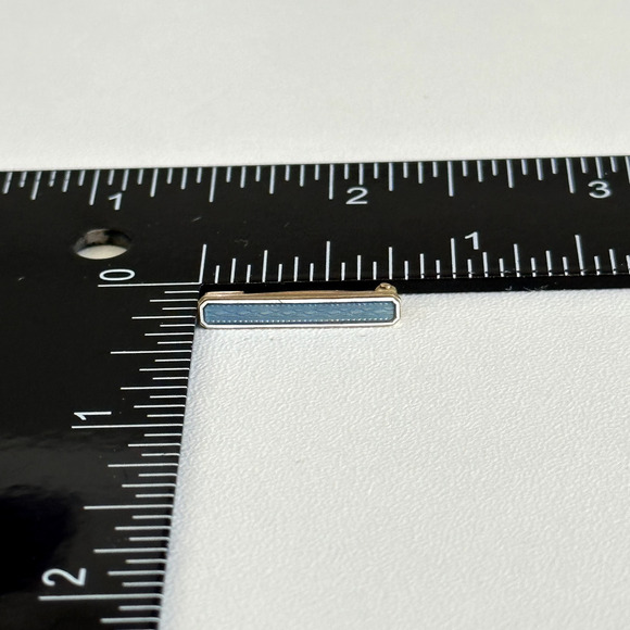 Antique 14K Yellow Gold Blue Guilloche Enamel Detail Small Petite Bar Brooch Pin - Picture 9 of 13